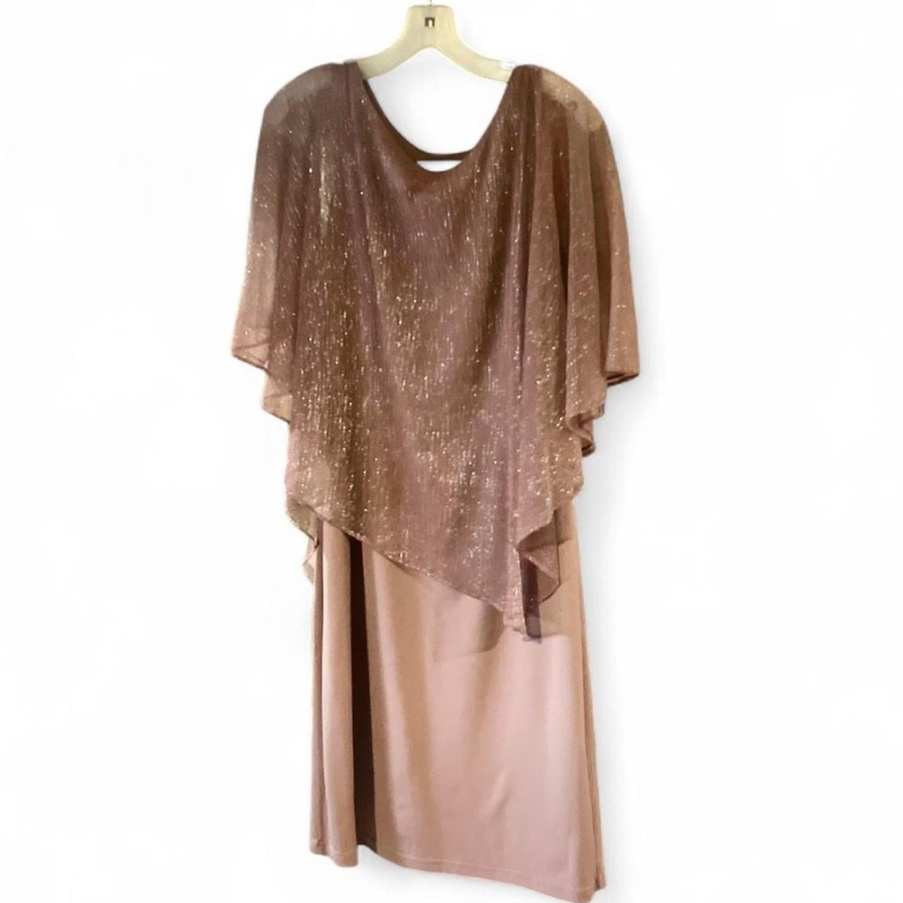 Asymmetrical Metallic Capelet and Sheath Dress